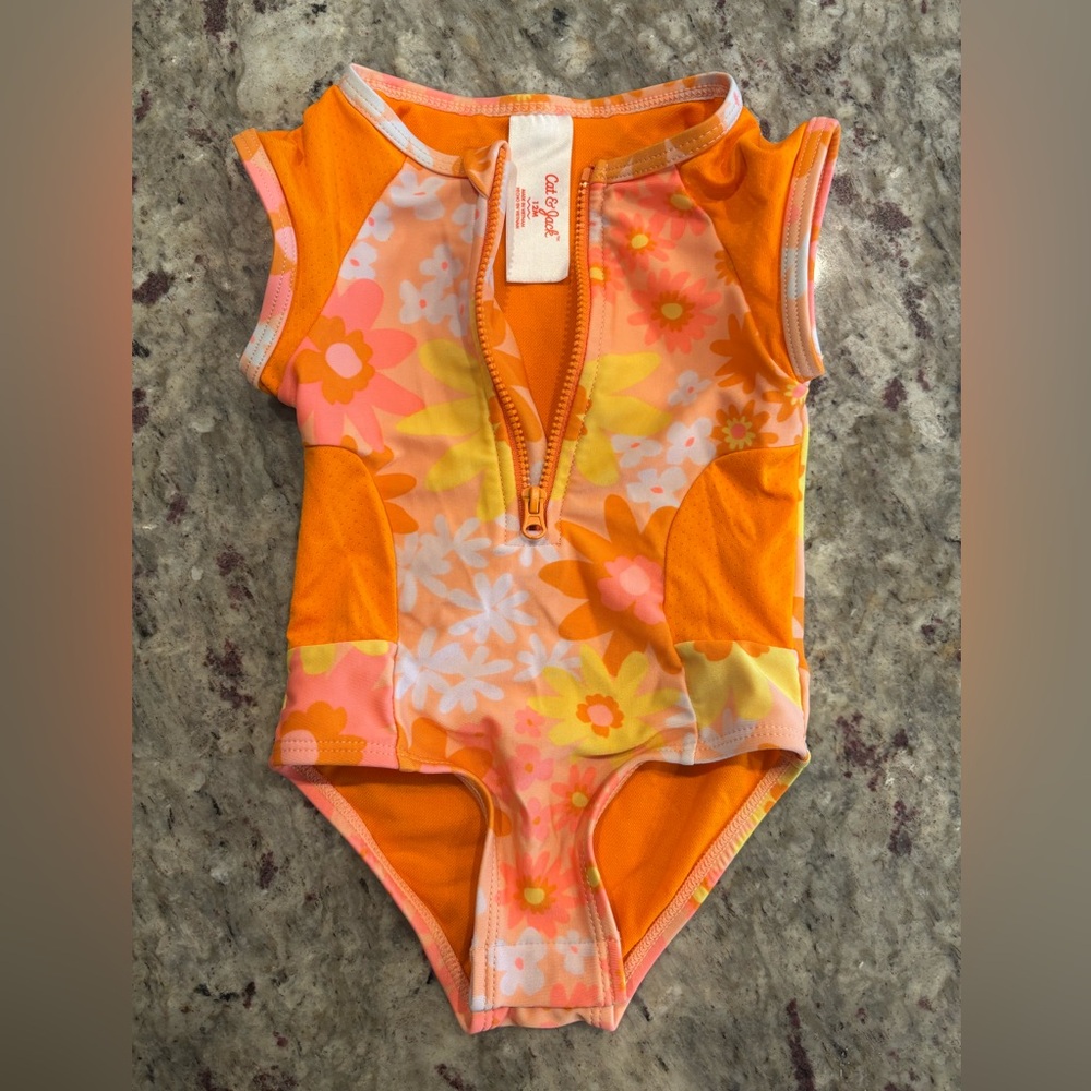 Cat & Jack Vibrant Orange Floral Swimsuit